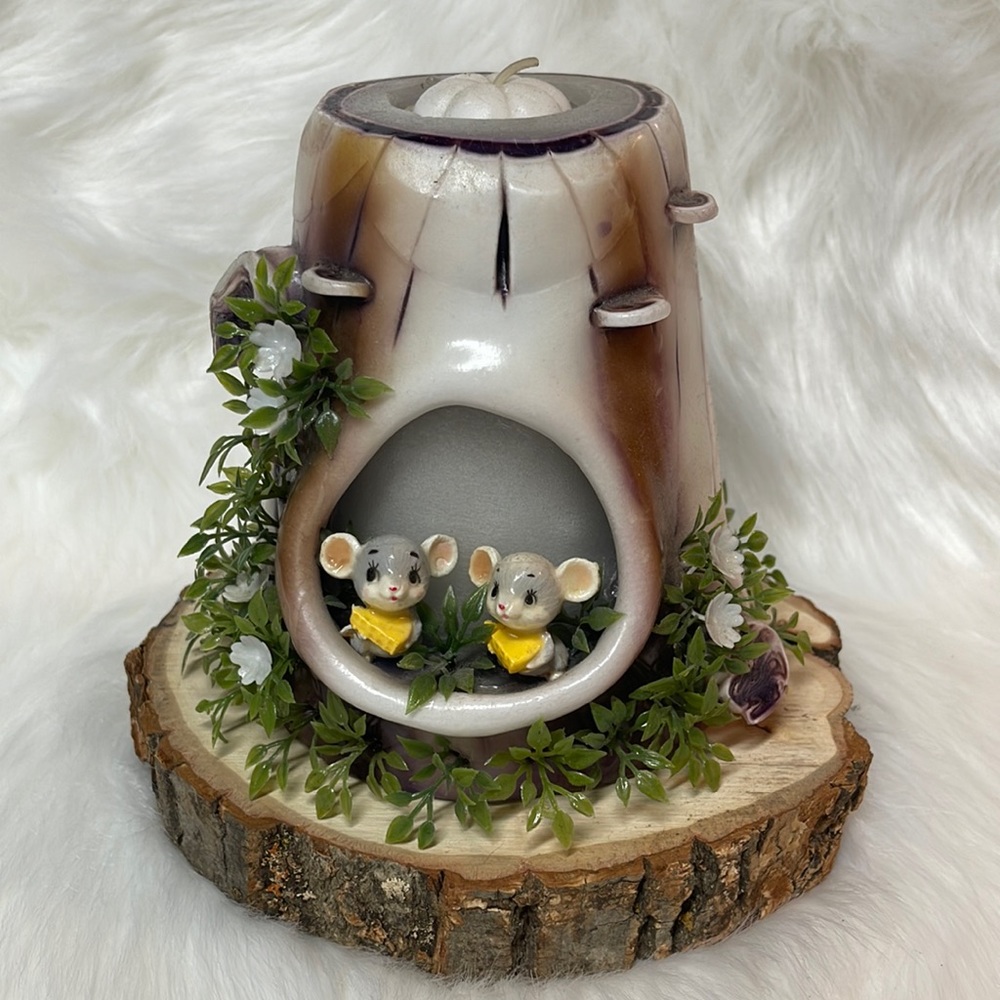 Vintage Stump Candle 1973 Middle Earth Candle House RARE Two Mice with C…